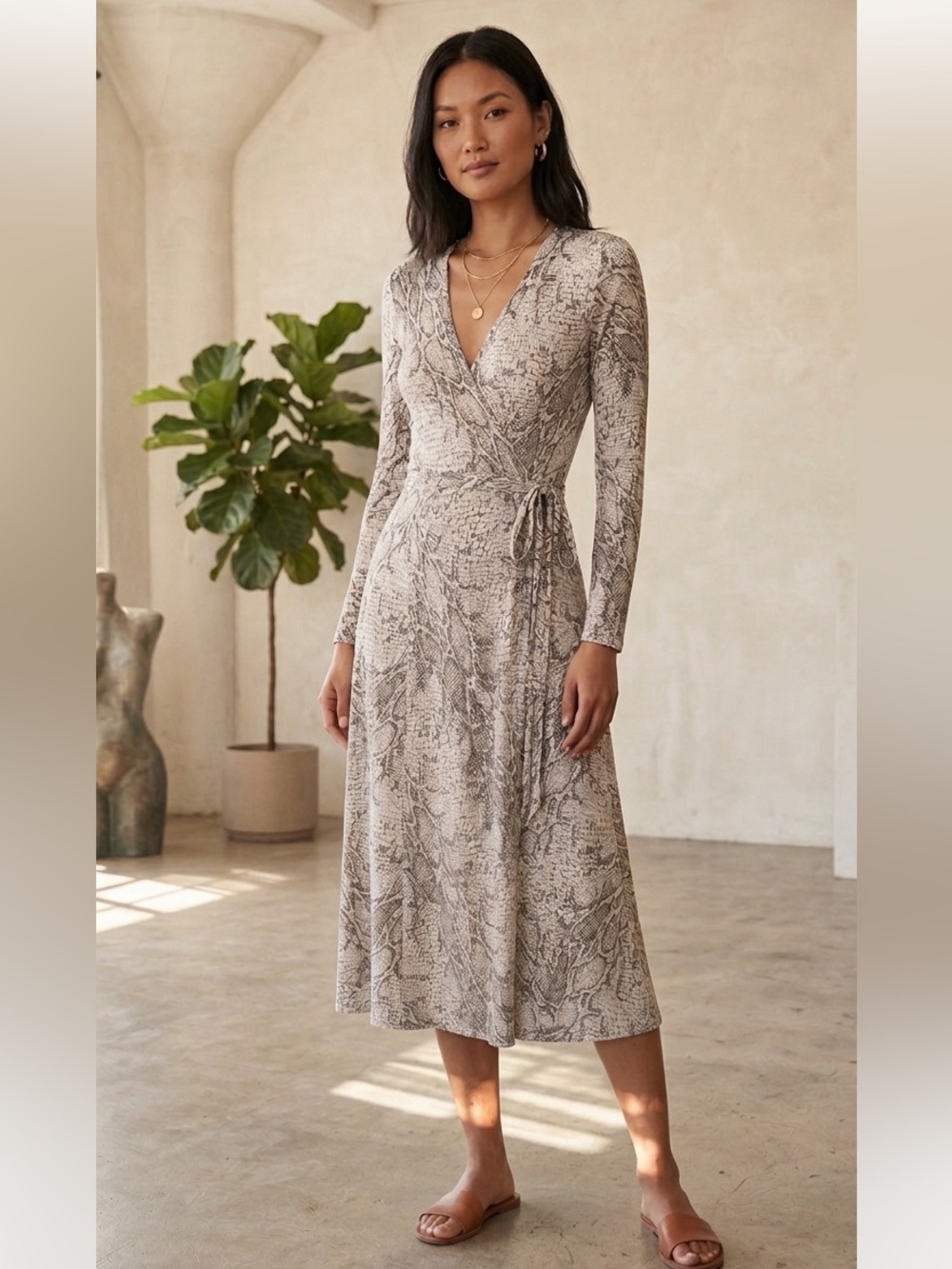 Reformation Animal Print Long Sleeve Wrap Maxi Dress